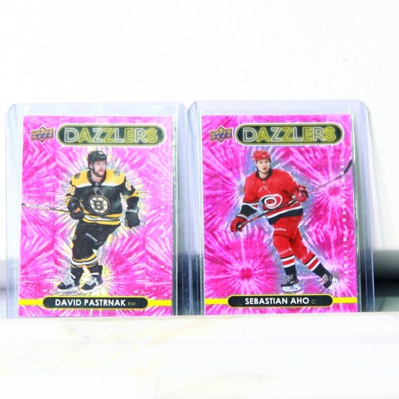 2 NHL Stars Aho & Pastrnak Upper Deck Dazzlers Pink - Odds 1:144 Packs - 2021/22 - Picture 1 of 2